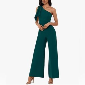 Elegant One-Shoulder Teal Jumpsuit Size 8